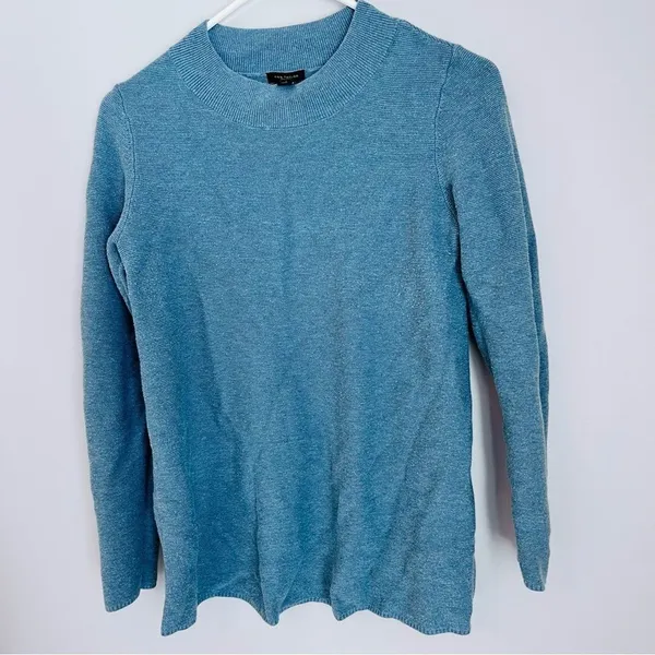 Ann Taylor Blue Crew Neck Sweater Ribbed Knit - Image 4