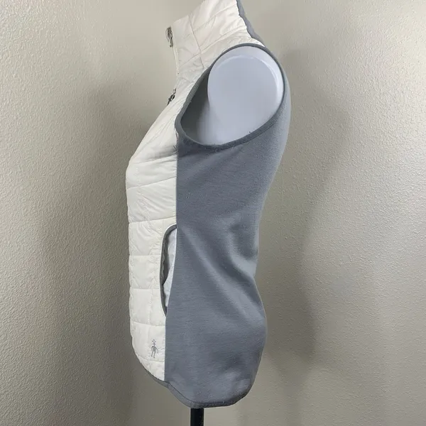 Smartwool Quilted Puffer Vest Full Zip Sz S Merino Wool White Gray *Flaws - Image 6