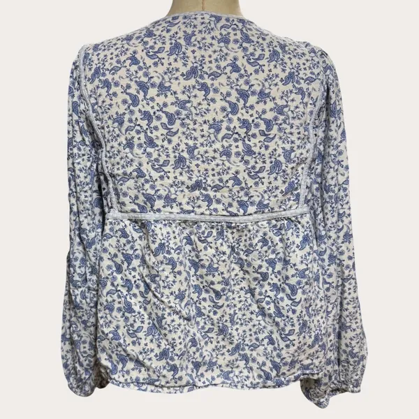 Old Navy M Poet Top Oversized Peasant Blue Paisley Cottage Boho Spring‎ Hippie - Image 4