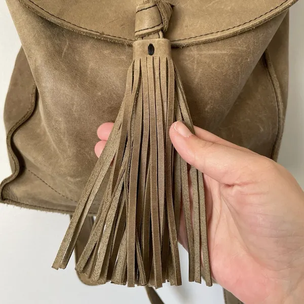 Raven + Lily Emerson Leather Backpack Purse Tassel Fold-Over Closure Brown OS - Image 5