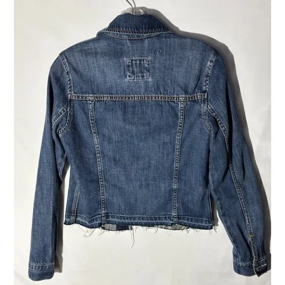 Abercrombie & Fitch Womens Denim Jacket Medium Wash‎ Raw Hem Blue XS Cotton - Image 2