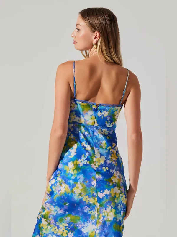 ASTR the Label Florianne Blue Floral Maxi Slip Dress Small Bustier Wedding Guest - Image 8