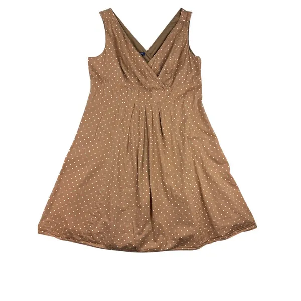 Lands'‎ End Polka Dot Sleeveless V-Neck Dress Womens 14 Brown Summer - Image 2