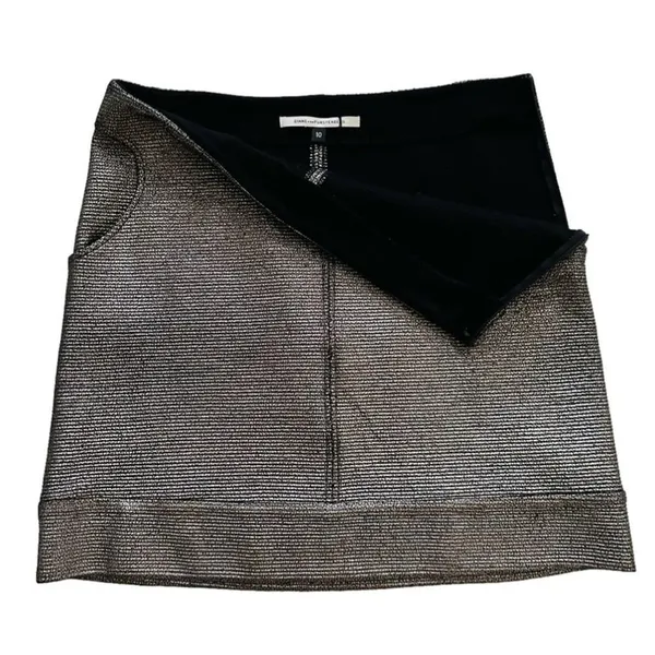 Diane Von Furstenberg Skirt Katinko Silver Metallic A-Line Skirt Size 10 - Image 3