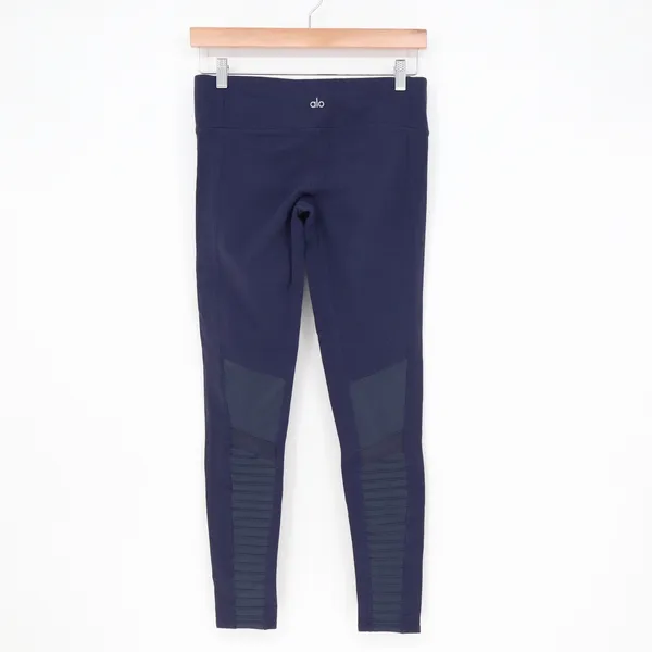 Alo Leggings Womens M Moto Navy Blue Quilted Mesh Activewear Excellent - Image 6