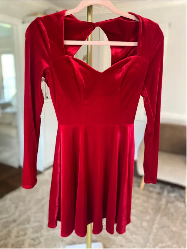 B Darlin Red Velvet Mini Dress Romantic Sweetheart Holiday Party Coquette 0 Chic - Image 2