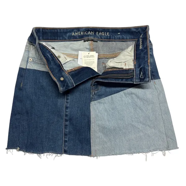 American Eagle‎ Patchwork Denim Mini Skirt Size 00 NWT Y2K Festival - Image 3
