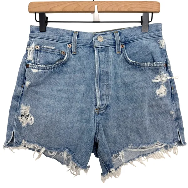 AGOLDE Dee Vintage High Rise Shorts Medium Wash Distressed Size 27 100% Cotton - Image 2