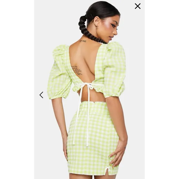 For Love & Lemons Maureen Bralette Top Green‎ Gingham Print S $148 - Image 3
