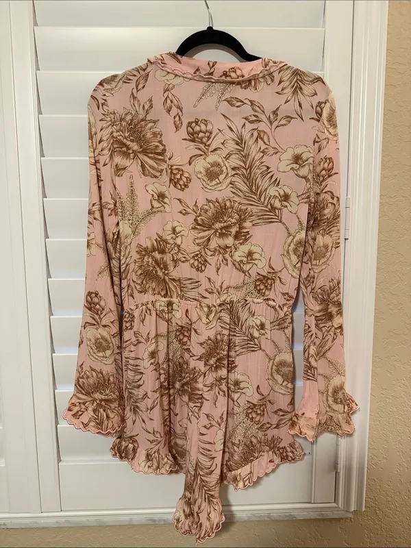 Agua Bendita Pink and Brown Floral Wrap Romper - Image 3
