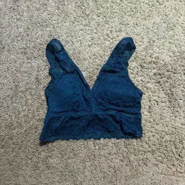 So Womens Floral Lace Bralette Teal Blue V-Neck Longline Bralette Size XS‎ - Image 2
