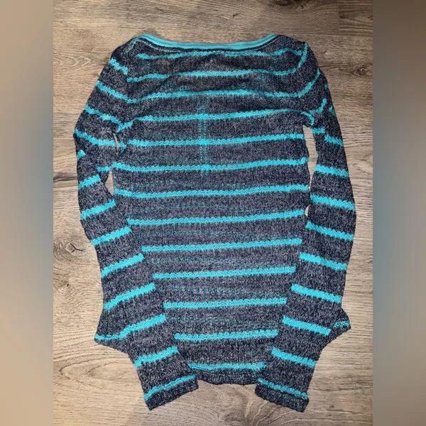 Vintage Y2K Aeropostale black, grey, teal striped knit sweater - Image 5