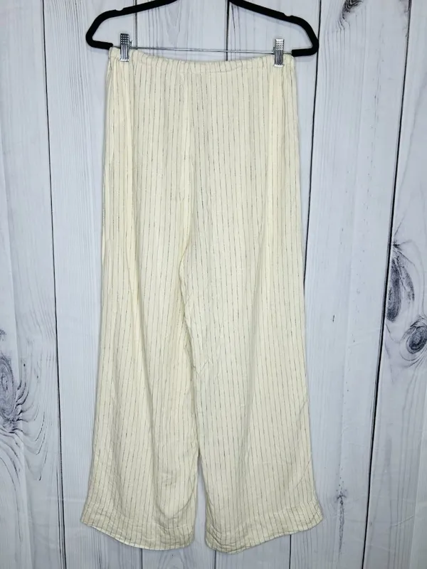 WE WORE WHAT Womens Sz M Cream Striped Drawstring Waist Wide Leg Linen Pants - Image 5