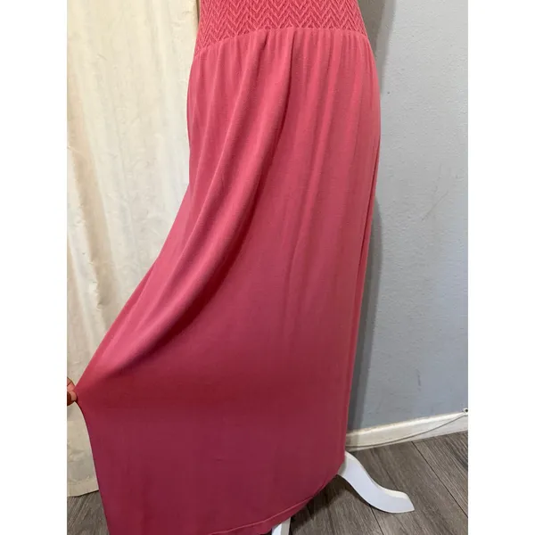 Lark + Grey Maxi Dress S/M Pink Strapless Smocked‎ Waist Rose Tube Summer Beach - Image 9