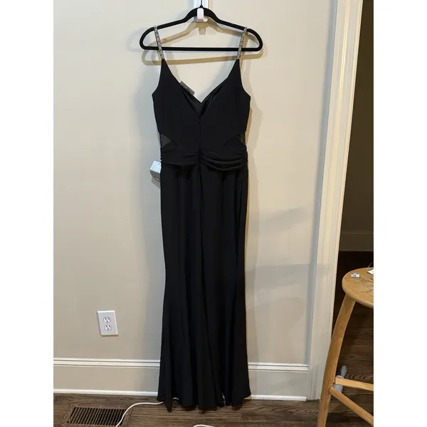 Xscape Black Beaded Straps Mesh Inset‎ Gown Size 10 $258 5298X - Image 4