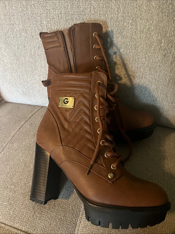 GBG Los Angeles Brown Lace-Up Combat Boots - Image 3