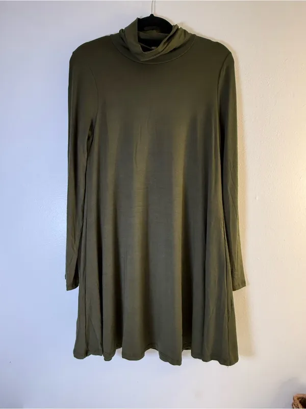 Lulu's Olive Green Turtleneck Swing Mini Dress - Image 2