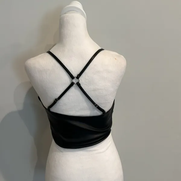 Tiger Mist Black Faux Leather Lace Up Tank Top - Image 4