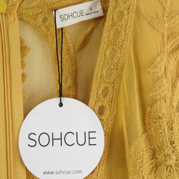 Anthropologie Sohcue Mustard Yellow Sheer Lace V-Neck Maxi Dress Small NWT - Image 6