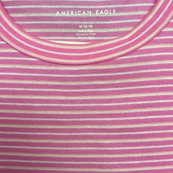 American Eagle Pink Striped Cropped Tee Medium - Image 4