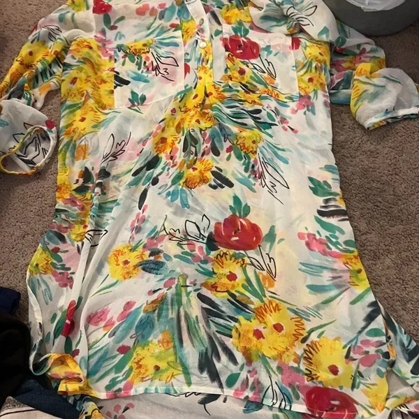Fig‎ & flower sheer floral tunic top M - Image 4
