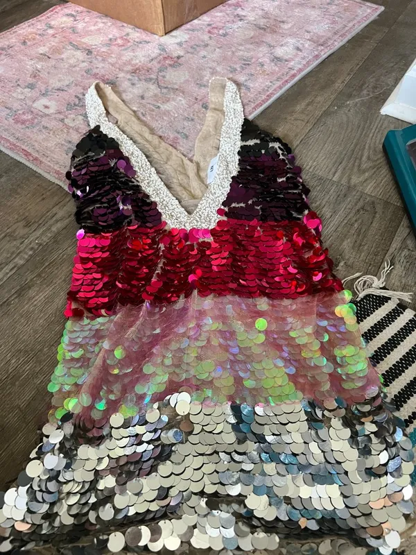 LPA Payette Sequin Deep‎ V Dress in Magenta Melody women's Size L - Image 6