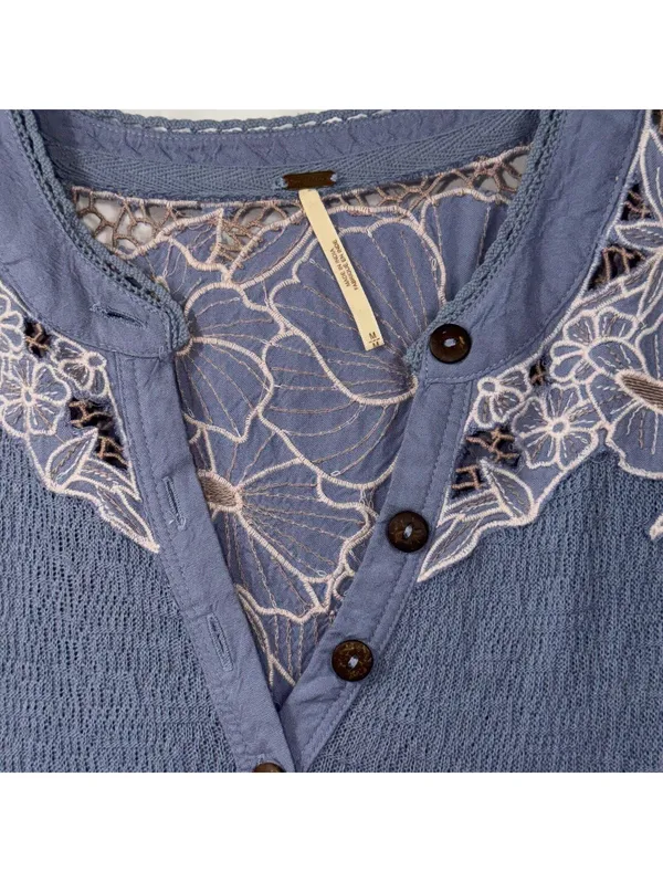 Free People Blue Lace Detail Thermal Top Size Medium - Image 7