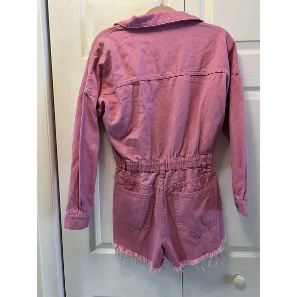 PINK - Victoria's Secret Denim Romper‎ Long Sleeve From Boutique In Ladies Women’s Size Small In Pink - Image 7