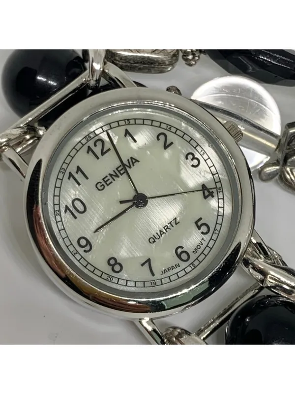 Geneva women’s beaded bracelet watch silver tone 33mm mop dial Quartz running - Image 2