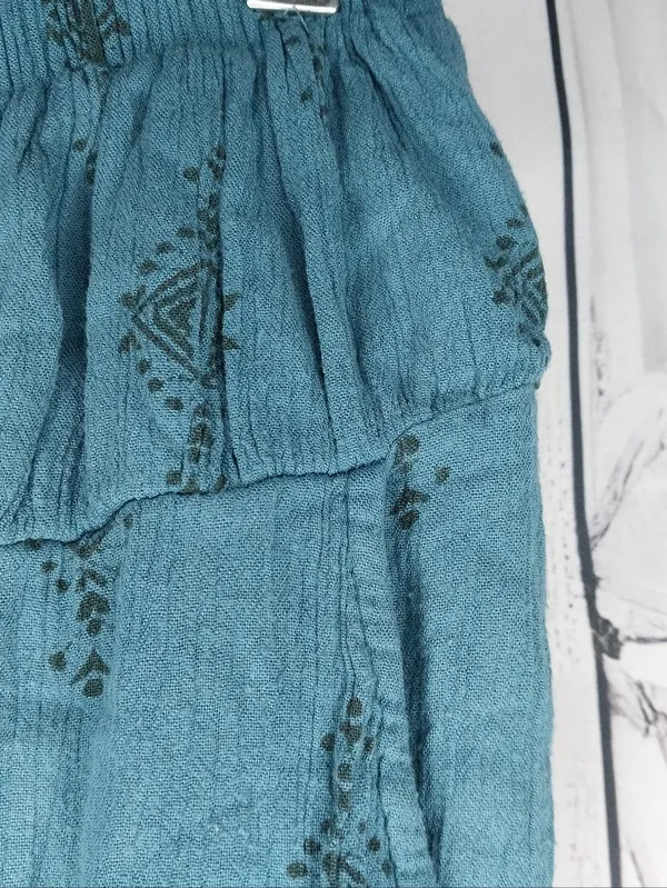 Free People Harem Teal Printed Elastic Waist Boho Hippie Festival Pants - Image 4