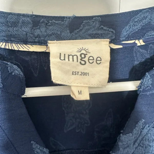 Umgee Mini Dress Womens Medium Navy Blue Floral Textured Smocked Sleeve Tiered - Image 3