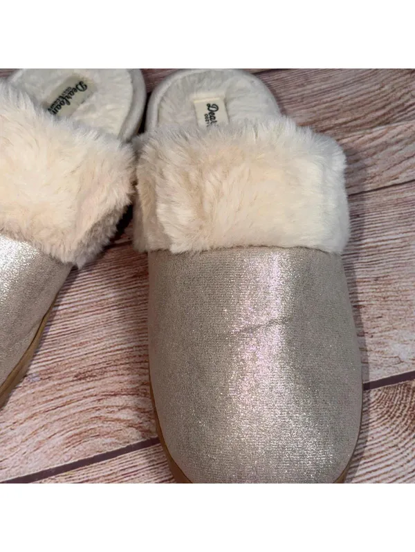 Dearfoams Cozy Comfort Faux Fur Slippers Women’s Large US 9-10 Metallic Beige - Image 3