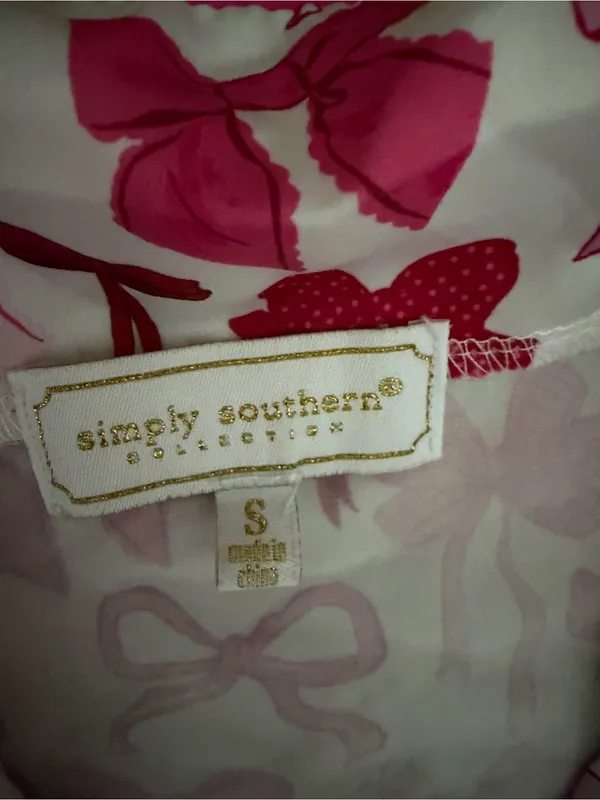 S - SIMPLY SOUTHERN Collection - Pink bows Button-Up Pajama Set - Image 6