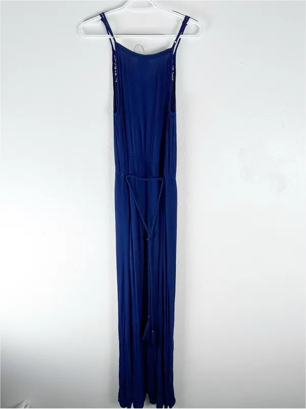 KNOX ROSE Blue V-Neck Embroidered Side Slits Belted Waist Maxi Dress Size Medium - Image 2