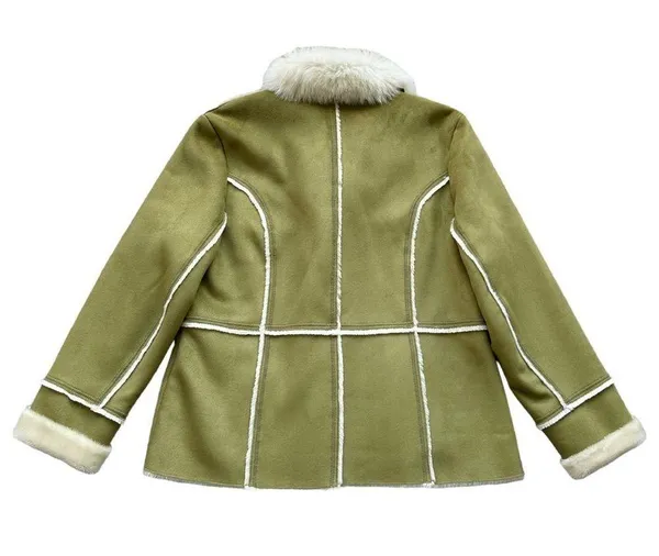 🔃Novelti Adorable Junior Green Faux Suede Faux Fur Jacket - Image 2