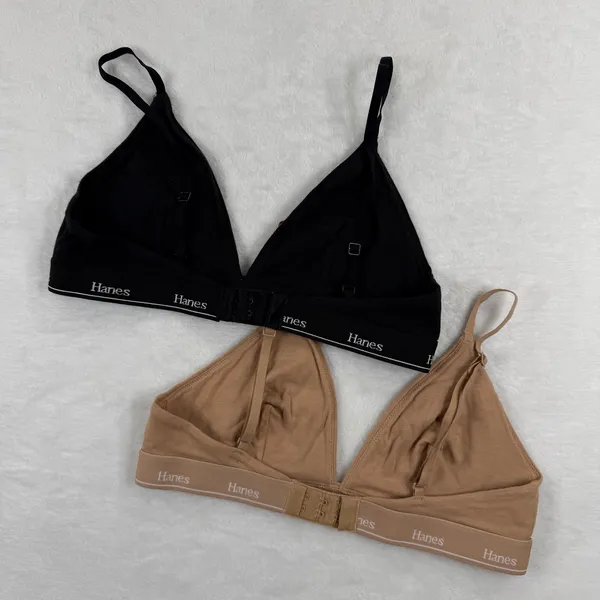 Hanes Womens Cotton Spandex Triangle Bralette 2 Pack‎ Black Tan M - Image 6