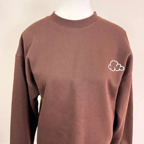 Cloud 9 Brown Embroidered Crewneck Sweatshirt Long Sleeve Fleece Pullover Small - Image 4