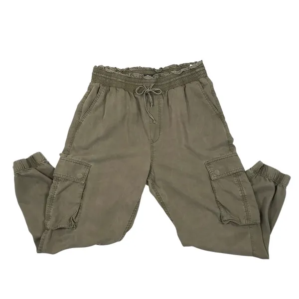 ABERCROMBIE & FITCH Paperbag Tencel Cargo Pant Jogger Sz L Burn Olive Grunge Y2K - Image 4
