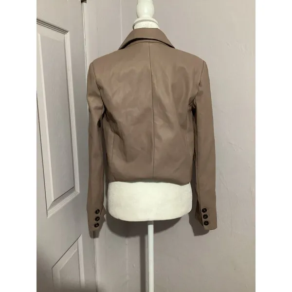 Maeve Tan Cropped Faux Leather Vegan Button Front Blazer Size 2 - Image 7