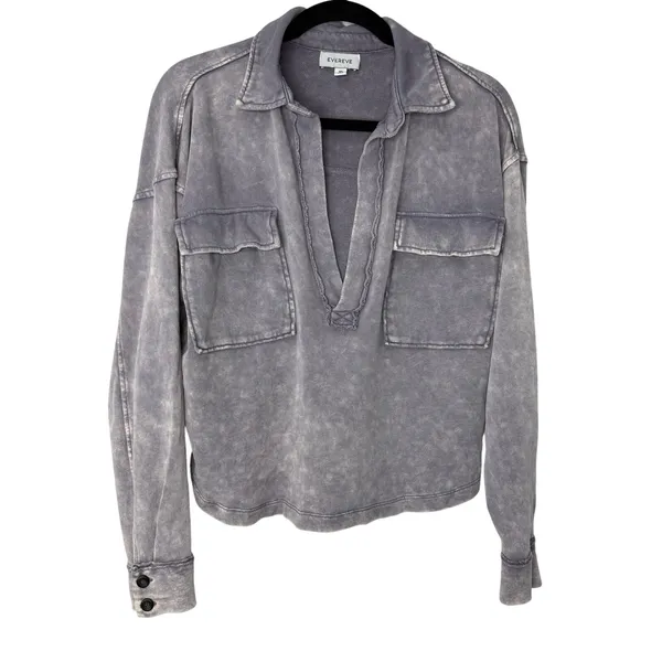 Evereve Ana Pocket Sweatshirt Washed Purple Gray XS Lounge Casual - Image 2