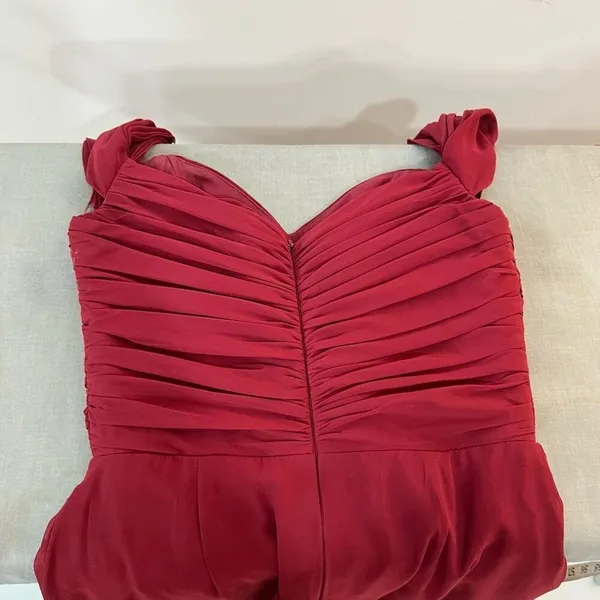 Dessy Collection 2844 Burgundy Off The Shoulder Chiffon Bridesmaid Dress Size 0 - Image 10