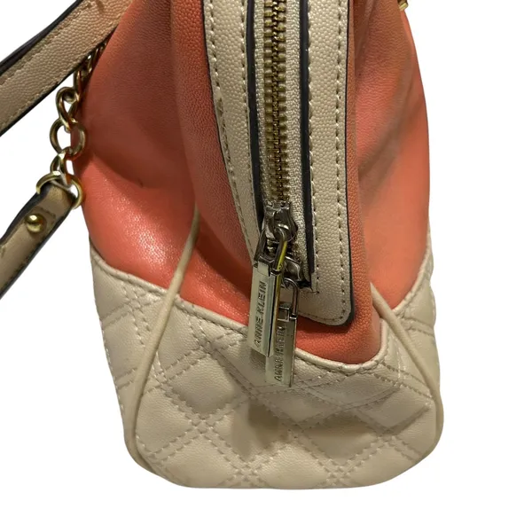 Anne Klein Satchel‎ Bag Womens Coral Cream Quilted Chain Shoulder Purse Padlock - Image 4