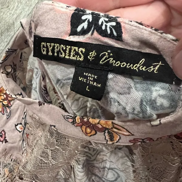 Gypsies & Moondust Pink Retro Floral‎ Lace Peek A Boo Flowy Mini Dress L - Image 15