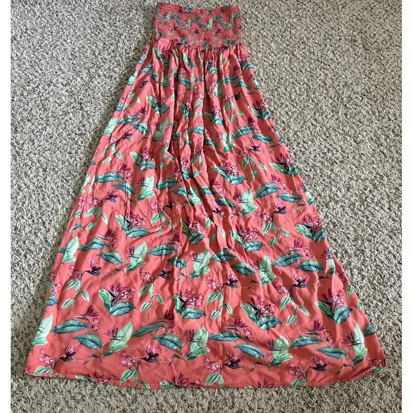 Forever 21 strapless coral green tropical floral‎ print maxi dress Size Small - Image 3