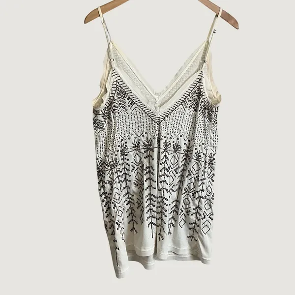 Free People Ivory Beaded Sequin Geometric Embellished Cami Tank Top XS - Image 3