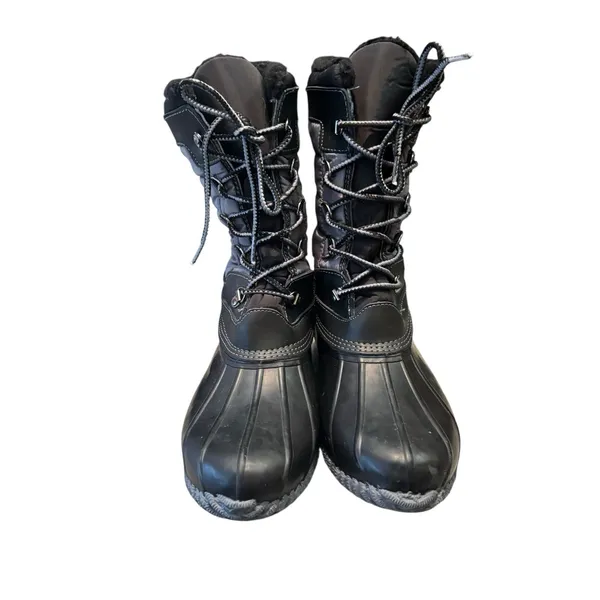 Lands End Womens 502432 Lined Winter Duck Boots‎ Mid Calf Lace Up Black Gray 11 - Image 2