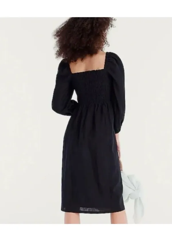 J. Crew Black Smocked Square-Neck Midi Dress with Side Slit - Image 2
