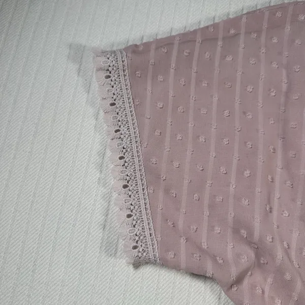 SHEIN Womens Small Pink Swiss Dot Lace Trim Mini Dress Short Sleeve Boho - Image 7
