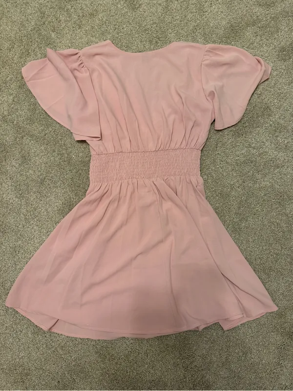 SHEIN Light Blush V-Neck Mini Dress with Flutter Sleeves - Image 2