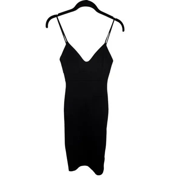 Lulus Dress Womens XS Black Bodycon Midi Deep V-Neck Spaghetti Strap Zip - Image 3